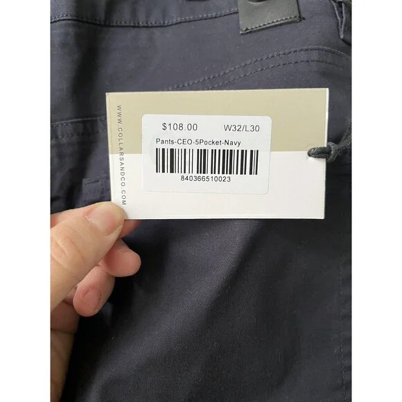 NEW Collars & Co CEO Chino Five Pocket Cotton Pants Navy Blue 32x30 Golf Work - Picture 6 of 11